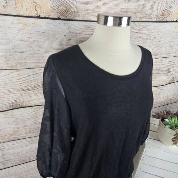 Tahari Polka Dot Sleeve Scoop Neck Jersey Top Black Size Extra Large - Picture 4 of 7